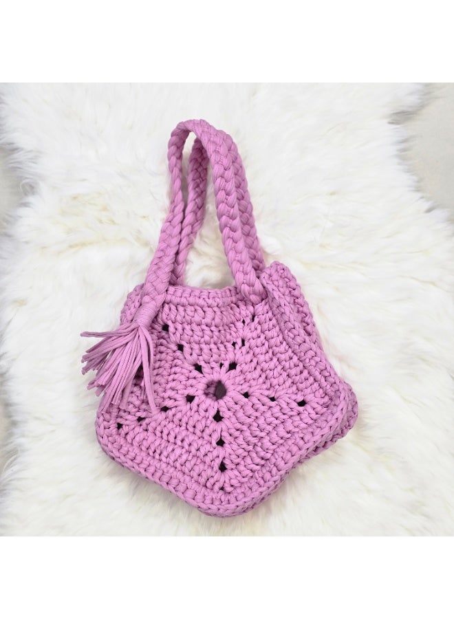 RandSac Lilac Flower-Shaped Crochet Bag with Braided Straps and Tassel - Image 1