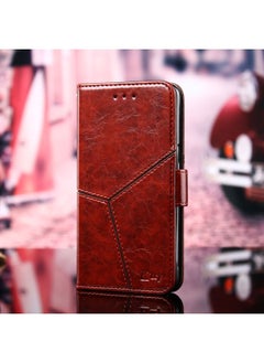 HuHa Case Cover For Realme C3 / Realme C3i Geometric Stitching Horizontal Flip TPU + PU Leather Case with Holder & Card Slots & Wallet Dark Brown 