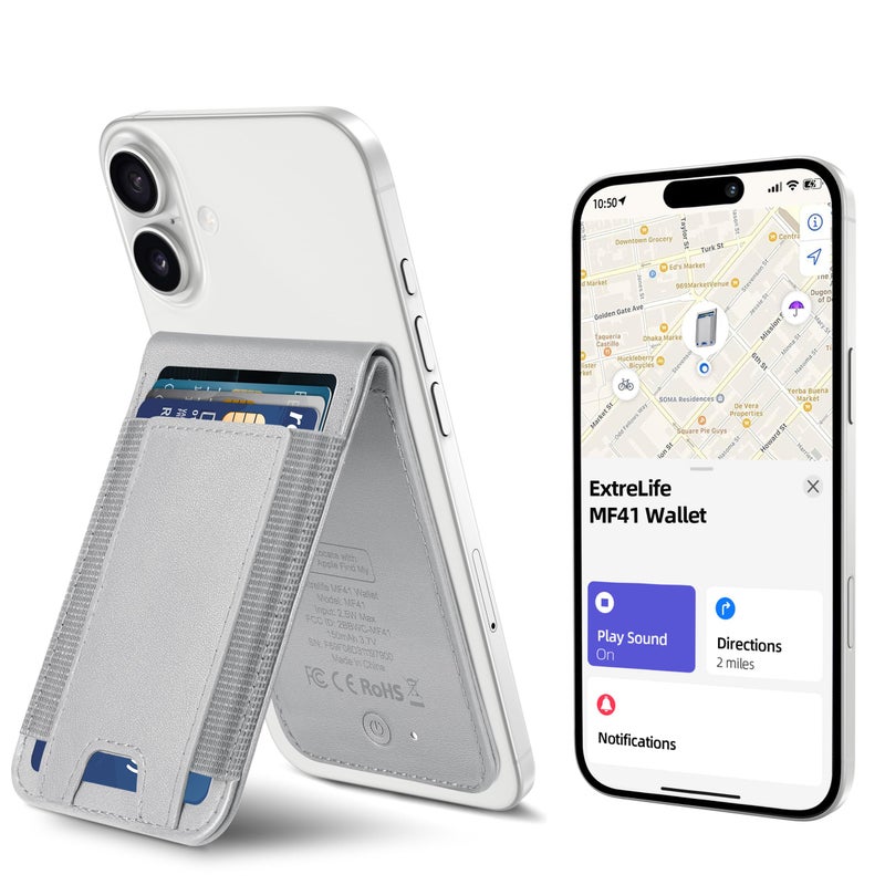 ExtreLife MagSafe Wallet Work with Apple Find My Magnetic Phone Wallet Stand for iPhone 171615141312 Series 8 Card Holder RFID Blocking Rechargeable Grey - Image 2