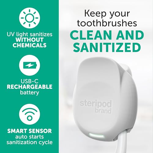 Steripod مشبك تعقيم فرشاة الأسنان المحمولة من ستيريبود، UV، قابل لإعادة الشحن، لؤلؤي، 1 قطعة - Image 4
