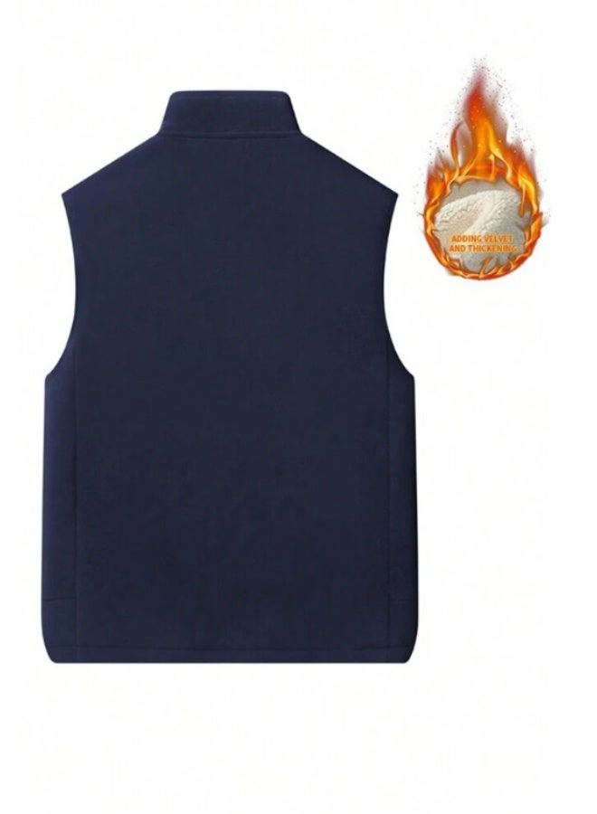 شي إن جاكيت صوف للرجال للخريف/الشتاء ، جاكيت فرو، جاكيت بأكمام بلا أكمام وياقة عالية - Image 2