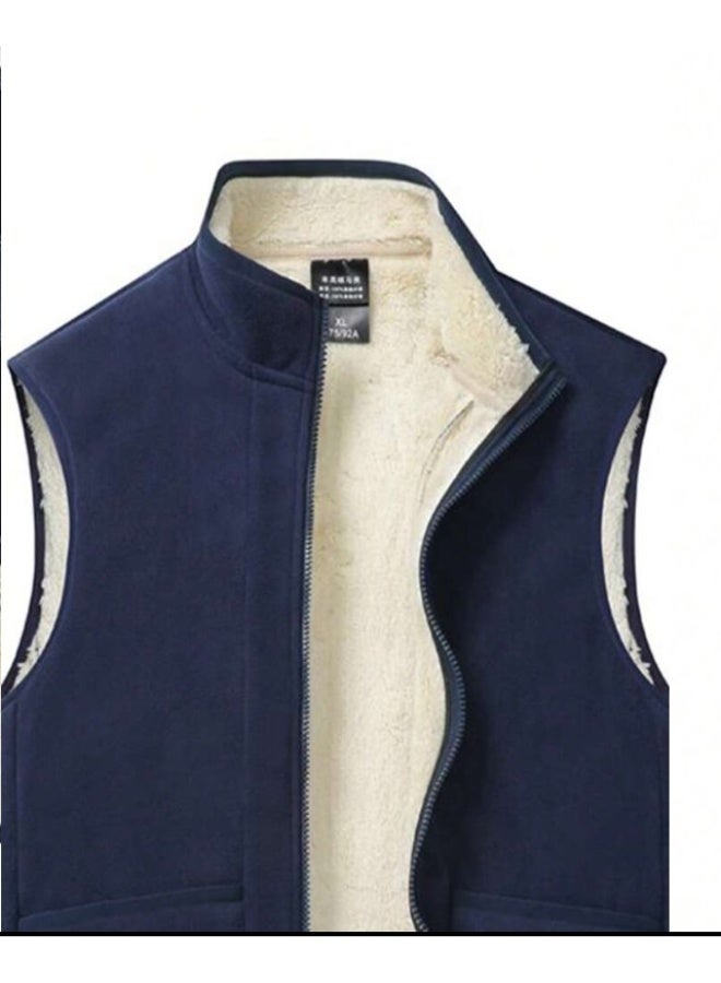 شي إن جاكيت صوف للرجال للخريف/الشتاء ، جاكيت فرو، جاكيت بأكمام بلا أكمام وياقة عالية - Image 3