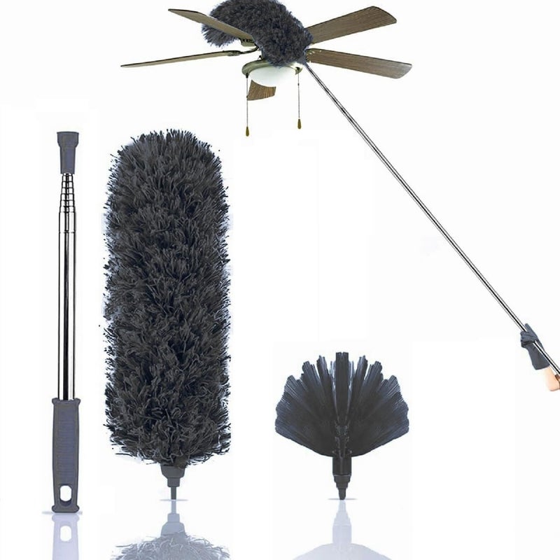Hasselt 2 in 1 Long Handle Microfiber Feather Ceiling Duster for Home Dust Cleaning with extendable Pole 100 Inch with Anti Scratch Bendable Brush for Cleaning High Cobweb Stick high Fan Cleaner - Image 1