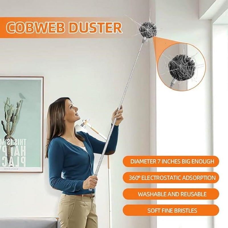 Hasselt 2 in 1 Long Handle Microfiber Feather Ceiling Duster for Home Dust Cleaning with extendable Pole 100 Inch with Anti Scratch Bendable Brush for Cleaning High Cobweb Stick high Fan Cleaner - Image 4