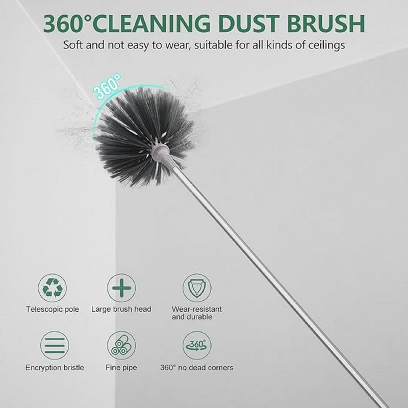 Hasselt 2 in 1 Long Handle Microfiber Feather Ceiling Duster for Home Dust Cleaning with extendable Pole 100 Inch with Anti Scratch Bendable Brush for Cleaning High Cobweb Stick high Fan Cleaner - Image 2