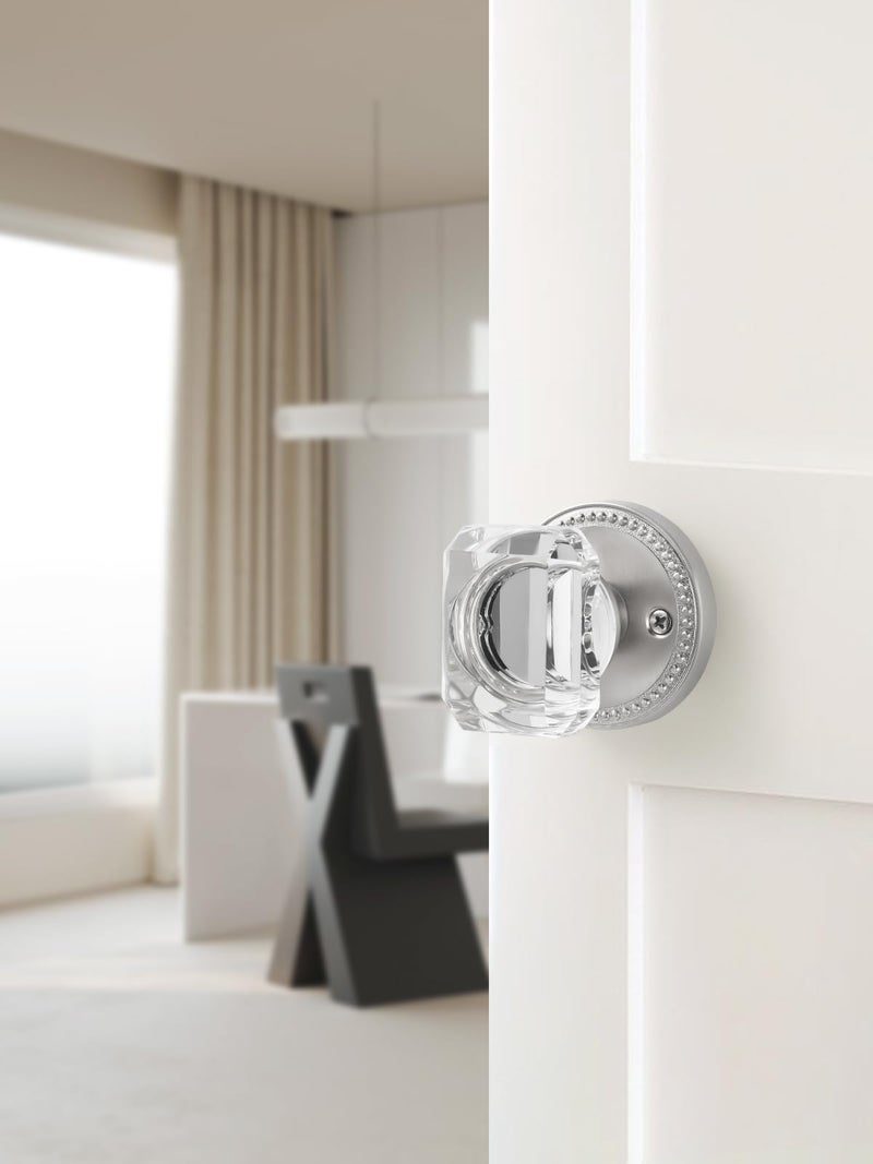 Sorwduerm Satin Nickel Door Knobs Crystal Door Knob Brushed Nickel Passage Door Knobs Square Glass Silver Interior Door Knob For Hall And Closet 1 Pack - Image 3