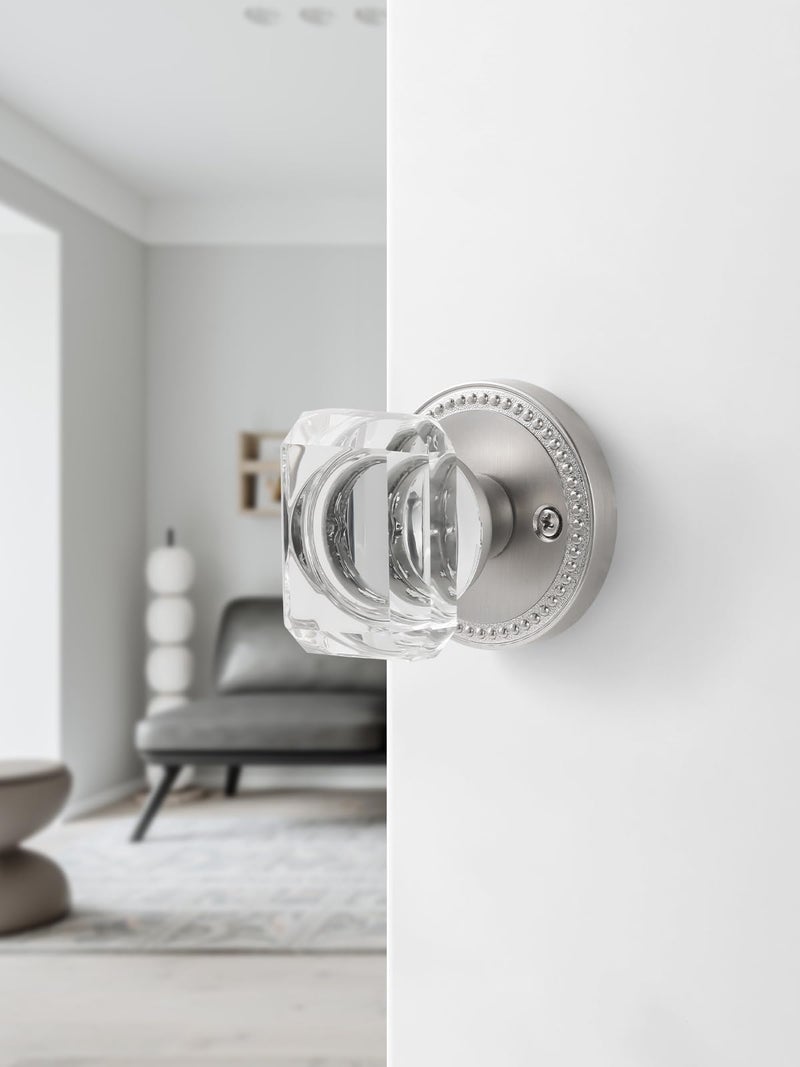 Sorwduerm Satin Nickel Door Knobs Crystal Door Knob Brushed Nickel Passage Door Knobs Square Glass Silver Interior Door Knob For Hall And Closet 1 Pack - Image 4
