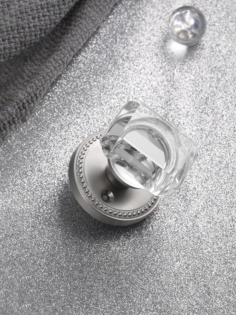 Sorwduerm Satin Nickel Door Knobs Crystal Door Knob Brushed Nickel Passage Door Knobs Square Glass Silver Interior Door Knob For Hall And Closet 1 Pack - Image 2