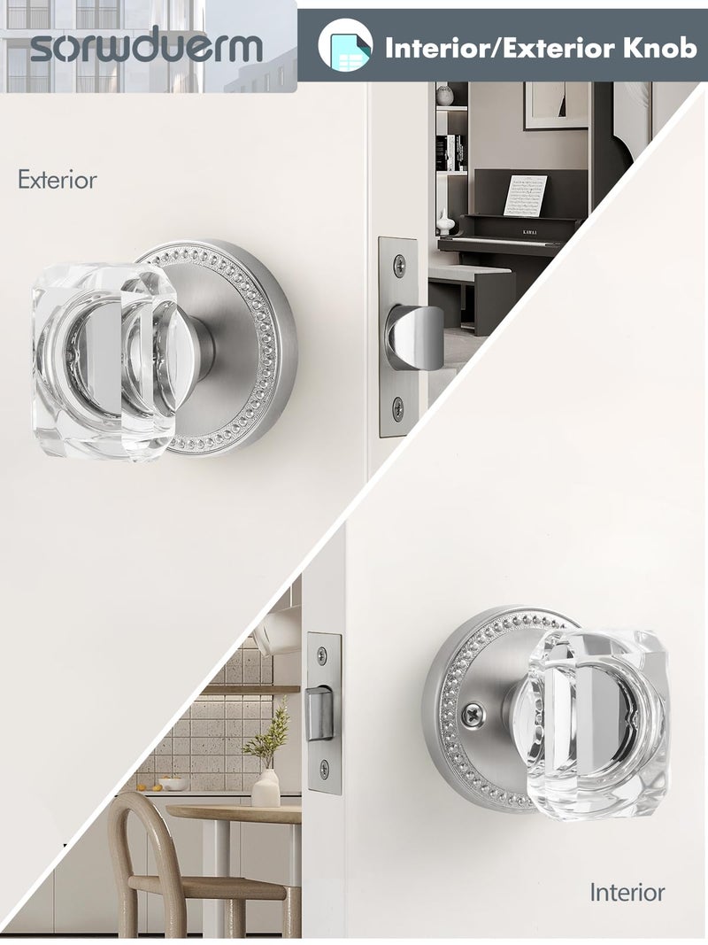 Sorwduerm Satin Nickel Door Knobs Crystal Door Knob Brushed Nickel Passage Door Knobs Square Glass Silver Interior Door Knob For Hall And Closet 1 Pack - Image 5