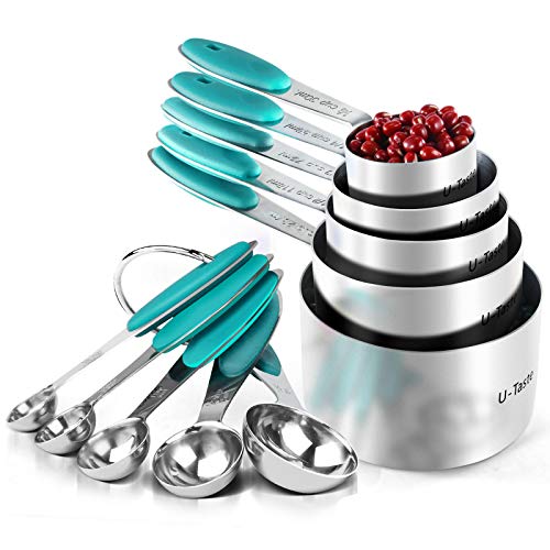 U-Taste Measuring Cups : U-Taste 18/8 Stainless Steel Measuring Cups and Spoons Set of 10 Piece, Upgraded Thickness Handle (Teal) - Image 1
