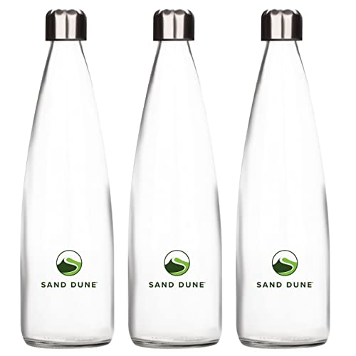 SAND DUNE Set of 3, 750 ml Each ROPP Glass water bottle, with Leak-Proof Airtight Stainless-Steel Lid for Water, Smoothie, Juices - Reusable Travel Glass Drinking Fridge Bottles - Image 1