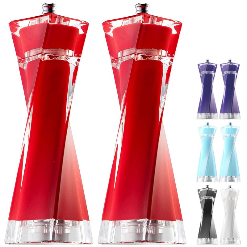 MITBAK Acrylic Red Salt and Pepper Grinders Set | Sea Salt and Pepper Mills Easy to Use and Equipped with Adjustable Coarseness And Ceramic Mechanism | Unique Kitchen Gadgets | Premium Quality - Image 1
