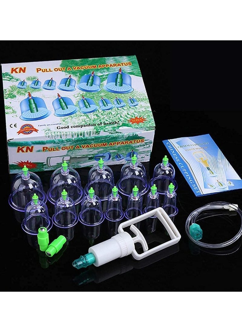 DubaiGallery Professional Chinese Acupoint Cupping Treatment Set, Portable, Suction Cupping Set, With Vacuum Magnetic Pump For Cellulitis Cupping Massage Set, 12 Cups  - Image 1