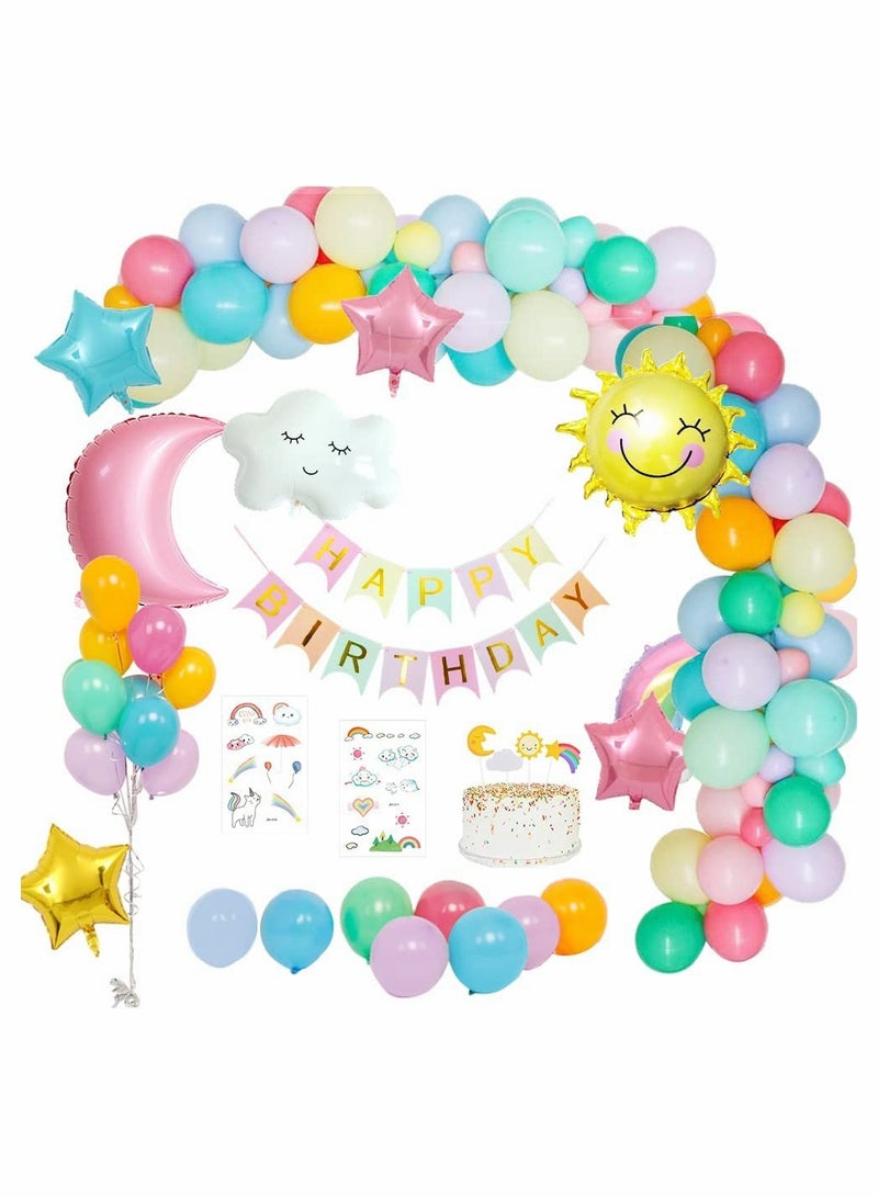 Zikra Pastel Balloon Arch Kit 53 Pcs Birthday Party Decorations Sky Theme with Sun Moon Rainbow Clouds Kit and Happy Banner for Wedding Baby Shower Engagement Anniversary Reusable Decors - Image 1