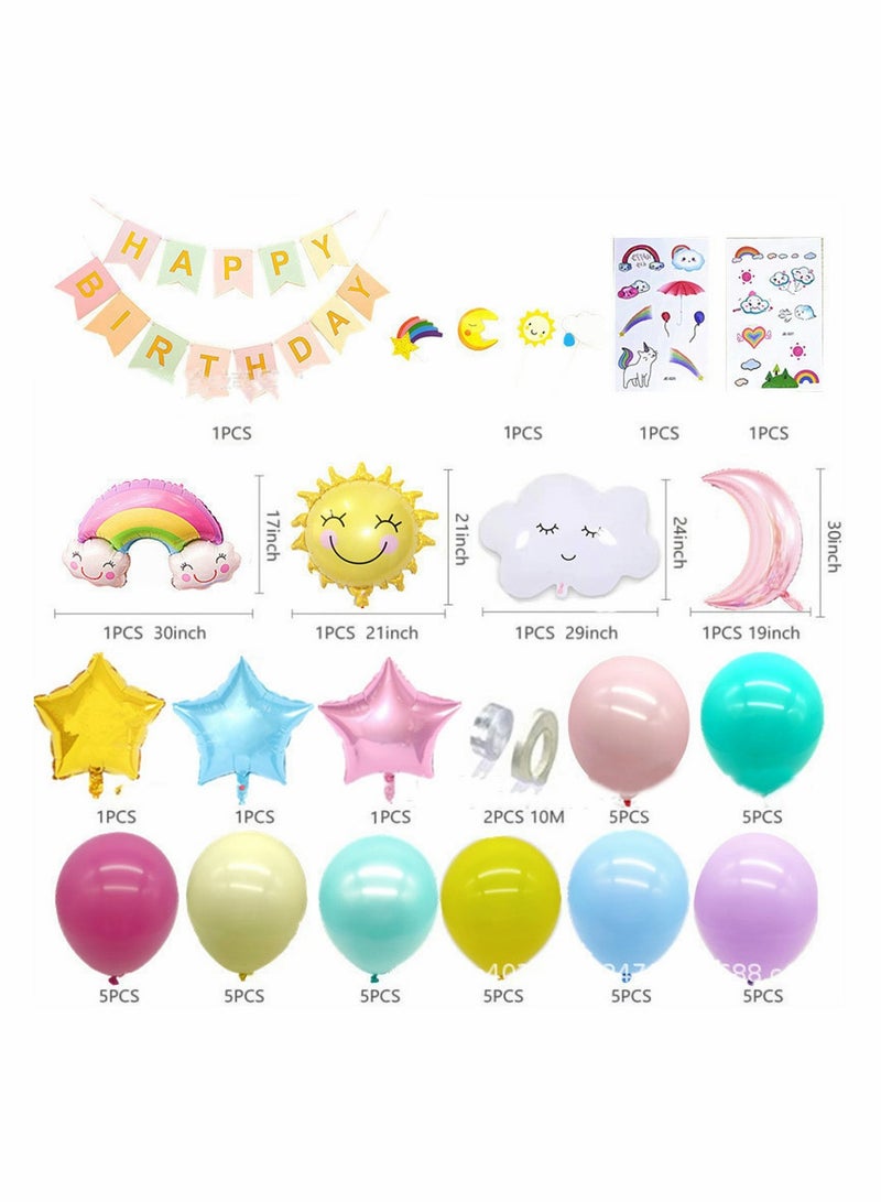 Zikra Pastel Balloon Arch Kit 53 Pcs Birthday Party Decorations Sky Theme with Sun Moon Rainbow Clouds Kit and Happy Banner for Wedding Baby Shower Engagement Anniversary Reusable Decors - Image 5