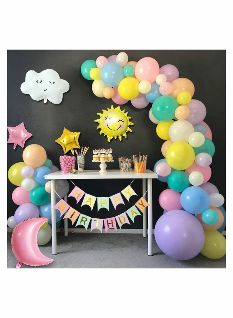 Zikra Pastel Balloon Arch Kit 53 Pcs Birthday Party Decorations Sky Theme with Sun Moon Rainbow Clouds Kit and Happy Banner for Wedding Baby Shower Engagement Anniversary Reusable Decors - Image 2