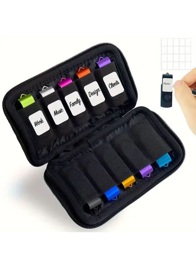 1pc 10 Compartment USB Flash Drive Organizer Case Thickened Polyester Fiber Shockproof Cover with Labels - Image 2
