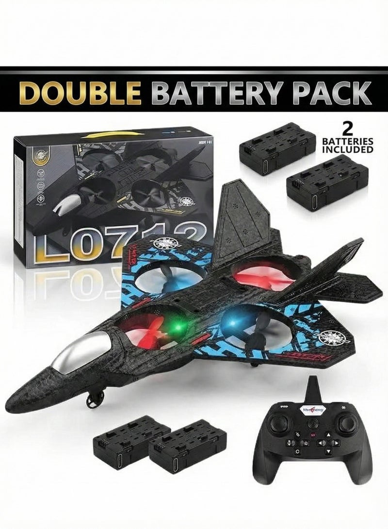 REZZOSS RC Aeroplane 2.4GHz L0712 Fighter Jet with Double Battery – Remote Control Plane for Kids & Beginners | 2x Battery Extended Flight Time EPP Foam Glider | Durable Unbreakable Outdoor Flying Toy | LED Stunt Aircraft Gift for Boys | Easy Fly Gyro System - Image 1