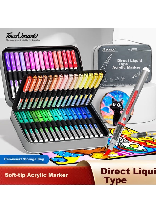 Touch Mark Direct Liquid Acrylic Marker 48 Colors Large Capacity Watercolor Pen Intelligent Ink Control Drawing Pen Layered Non-translucent Color Student Children Special Birthday Back-to-school Gift