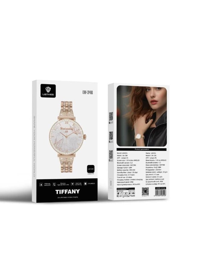 لينيس ساعة LENYES LW-246 النسائية أناقة راقية بتصميم عصري يلفت الأنظار لإطلالة تكمل ذوقك بكل لحظة  تتميز هذه الساعة بتصميم فاخر مع حزام مرصع يضفي لمسة من الرقي، وشاشة AMOLED نابضة بالحياة بقياس 1.19 بوصة توفر رؤية واضحة ومشرقة حتى تحت أشعة - Image 2