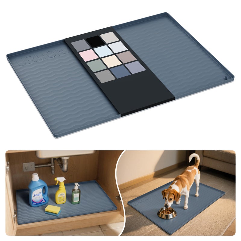 URMONA Waterproof Silicone Under Sink Mat 34 x 19 Shelf Liner for Kitchen and Bathroom Cabinet and Counter Protector Storage and Organizers Litter Mat Pet Cat Puppy EssentialsDark Grey