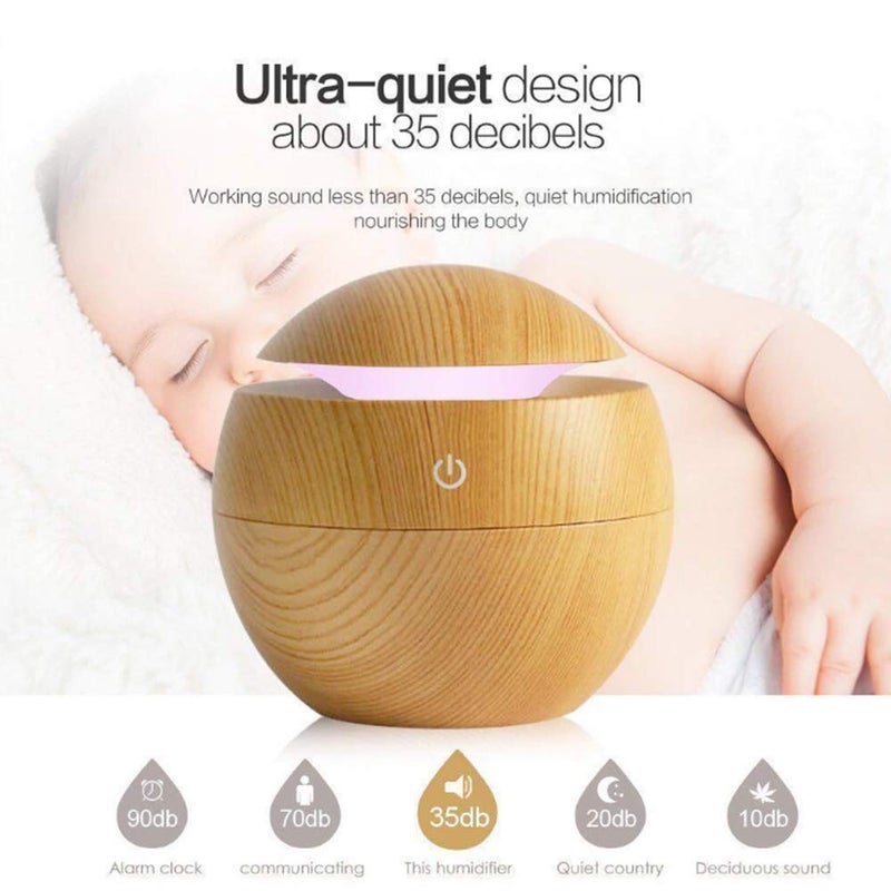 KBZONE Wood Cool Mist Ultrasonic Humidifier For Room Moisture, Aroma Diffuser For Home, Essential Oil Diffuser With Colorful Light, Auto Shut-Off Ideal For Office, Car, Travel, Home - Image 4