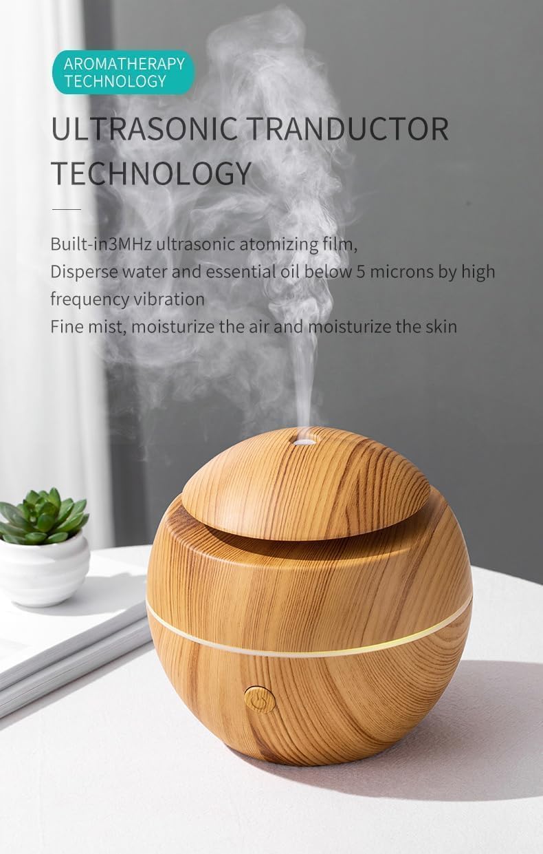 KBZONE Wood Cool Mist Ultrasonic Humidifier For Room Moisture, Aroma Diffuser For Home, Essential Oil Diffuser With Colorful Light, Auto Shut-Off Ideal For Office, Car, Travel, Home - Image 2