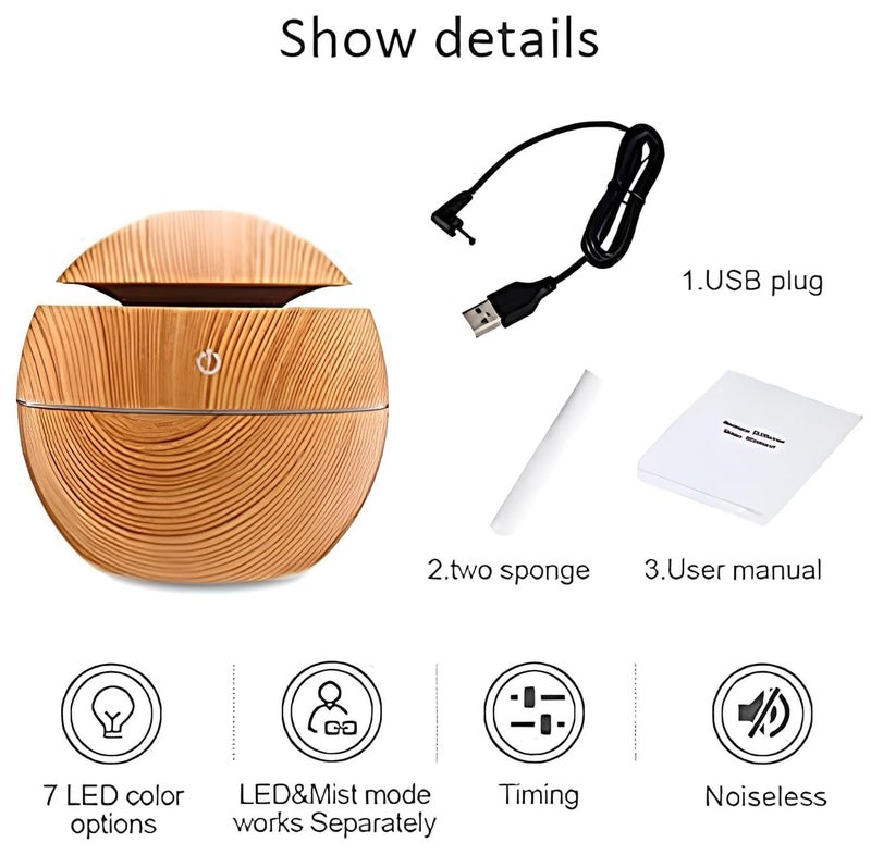 KBZONE Wood Cool Mist Ultrasonic Humidifier For Room Moisture, Aroma Diffuser For Home, Essential Oil Diffuser With Colorful Light, Auto Shut-Off Ideal For Office, Car, Travel, Home - Image 5