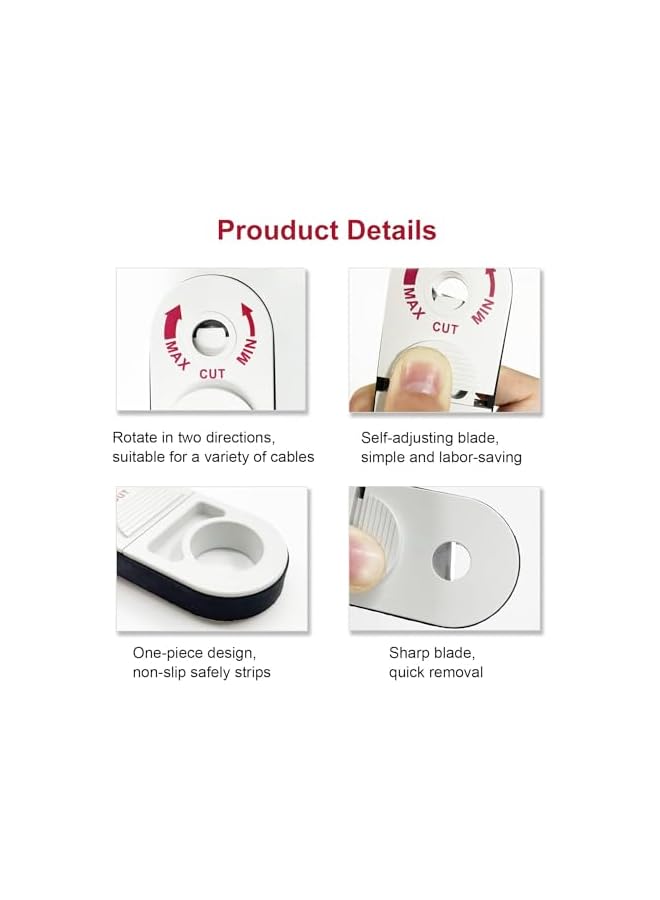 PROMASS promass Universal Network Wire Stripping Tool for Cat5e, Cat 6, Cat 6a, Cat7, Cat 8 - Professional Coaxial Cable Stripper and Cutter for UTP, STP, SFTP - Adjustable Blade, Compact Design (White)  - Image 4