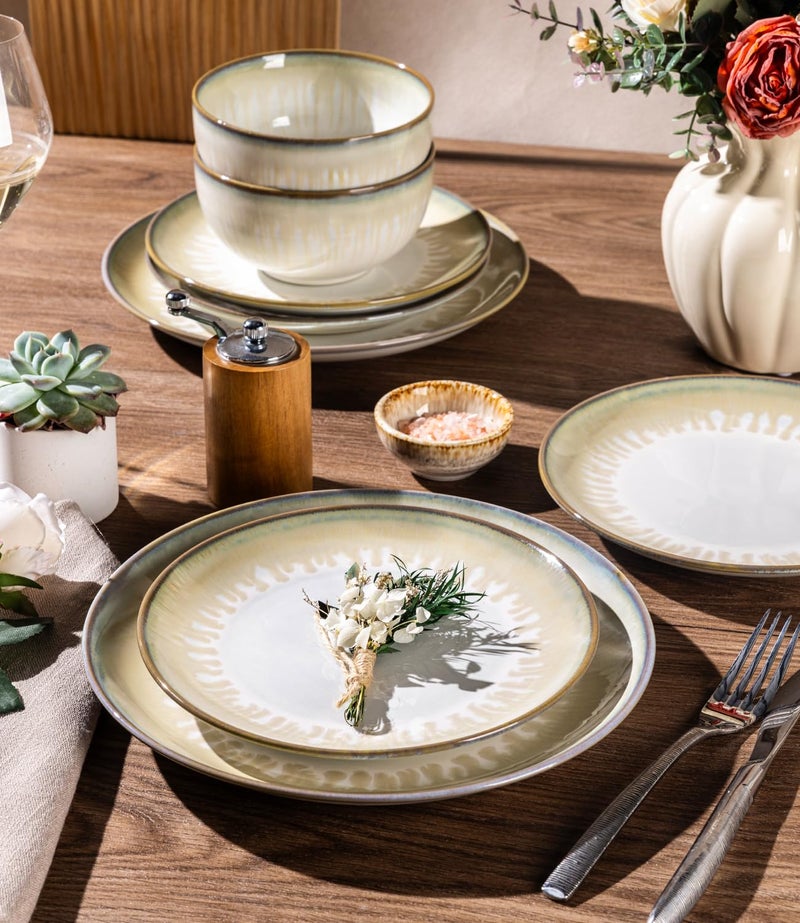 LERATIO Ceramic Dinnerware Sets for 4,Porcelain Plates and Bowls Sets,Handmade Reactive Glaze Dishes Set,Chip Resistant and Scratch Resistant | Oven&Dishwasher & Microwave Safe,Service for 4 - Image 5