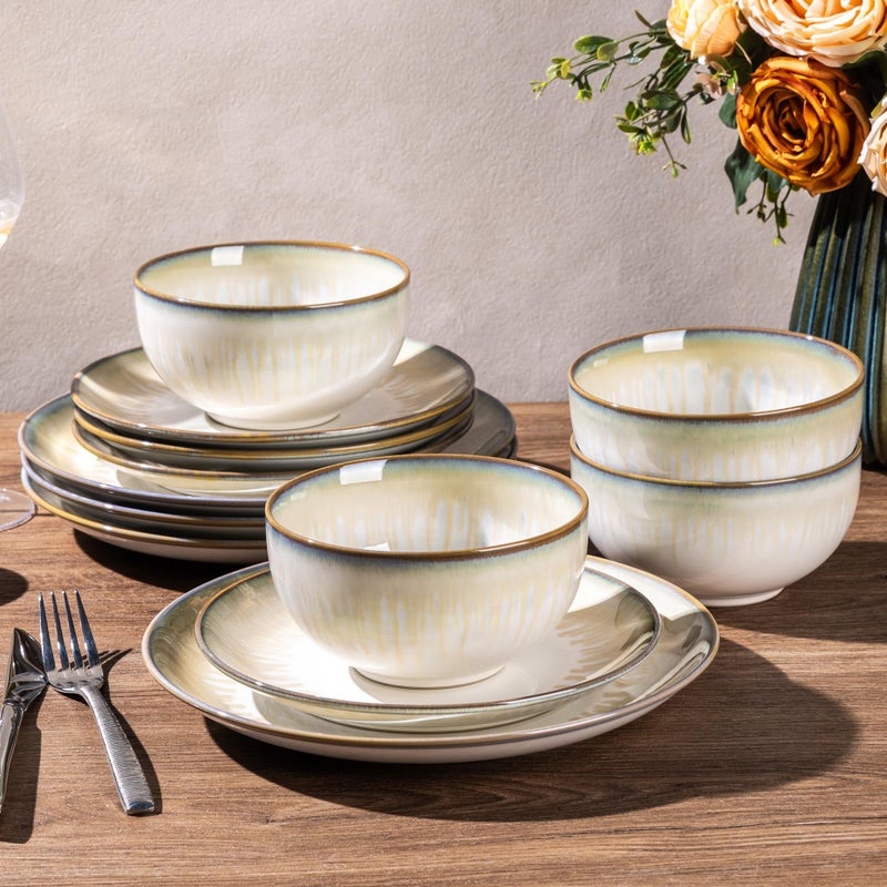 LERATIO Ceramic Dinnerware Sets for 4,Porcelain Plates and Bowls Sets,Handmade Reactive Glaze Dishes Set,Chip Resistant and Scratch Resistant | Oven&Dishwasher & Microwave Safe,Service for 4 - Image 4