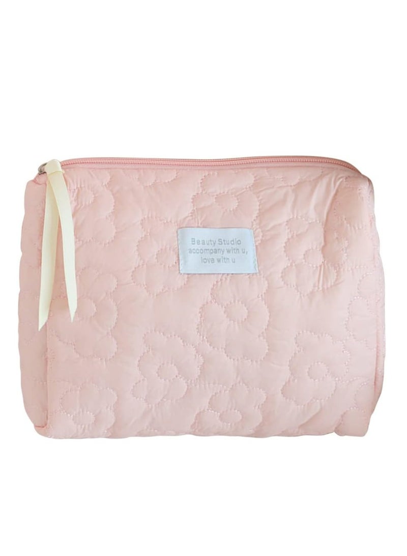 Oasisgalore Cotton Makeup Bag Large Travel Cosmetic Bag Pouch Quilted Toiletry Bag - Image 1