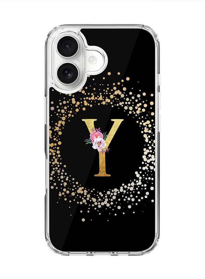 Stylizedd Classic Clear MagSafe Case for iPhone 17 , Hybrid Soft Case Flexible Edges Anti Drop TPU PC Gel Thin Transparent Cover [ Designed for iPhone 17 ] - Custom Monogram Initial Letter Floral Pattern Alphabet - Y ( Black )