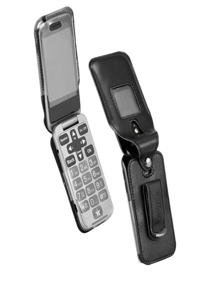BELTRON Fitted Leather Case for GreatCall Lively Flip (Model: 4053S), Jitterbug Flip2, Features: Rotating Belt Clip, Screen & Keypad Protection, Secure Fit - Black - Image 2