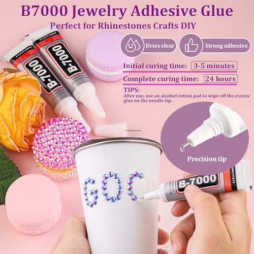 TINKRSTUFF 6000Pcs 3mm Resin Jelly Rhinestones with 1Pcs 10ml B7000 Jewelry Glue for Crafting, Dark Blue AB Flatback Gems, Bedazzling Crystal Bulk for DIY Crafts Clothing Tumblers Shoes Nail Art Fabric - Image 5