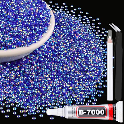 TINKRSTUFF 6000Pcs 3mm Resin Jelly Rhinestones with 1Pcs 10ml B7000 Jewelry Glue for Crafting, Dark Blue AB Flatback Gems, Bedazzling Crystal Bulk for DIY Crafts Clothing Tumblers Shoes Nail Art Fabric - Image 1