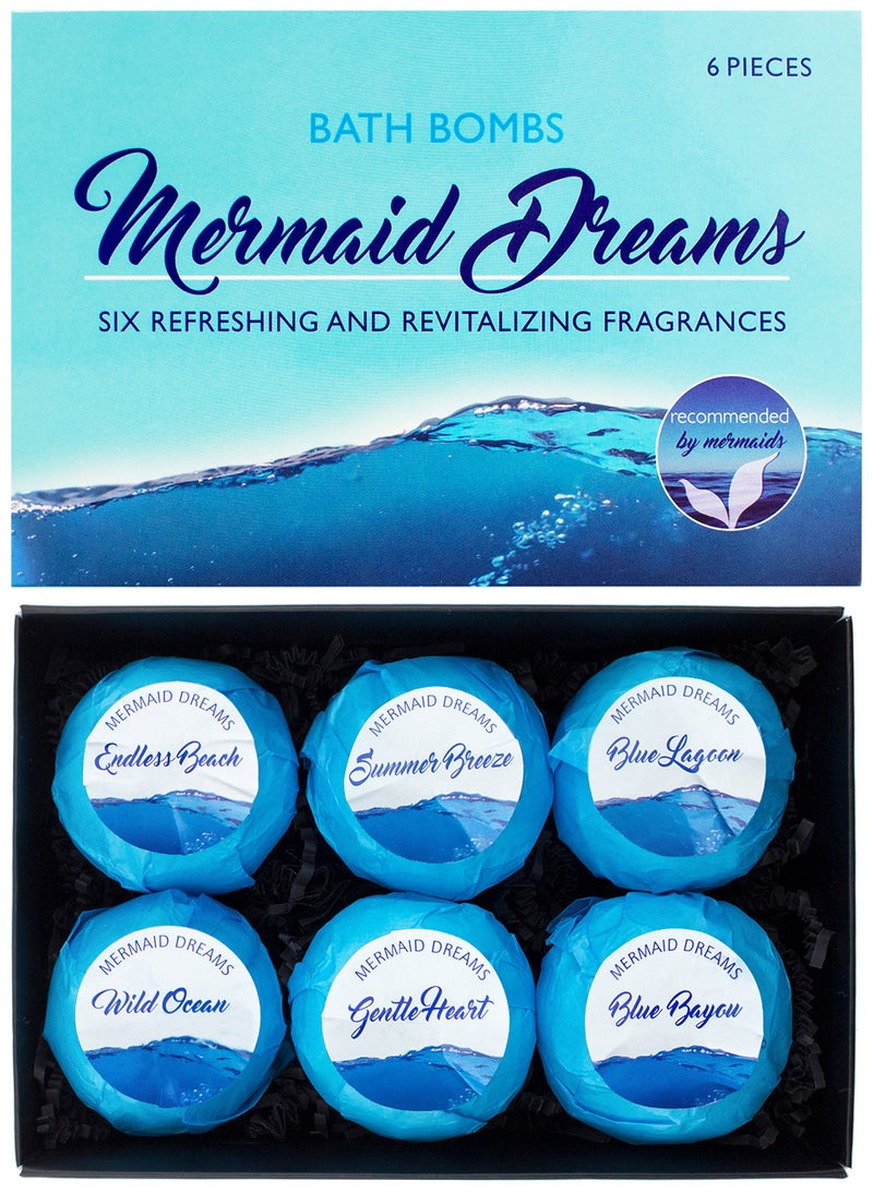 BRUBAKER Bath Bombs Gift Set Mermaid Dreams  6 Handmade Luxury Spa Bath Fizzies  All Natural Vegan Organic Ingredients  Amaranth Oil Moisturizes Dry Skin  Recommended by Mermaids