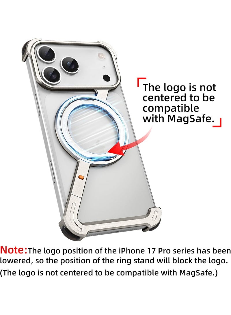 Oatsbasf for iPhone 17 Pro Max Case, 360° Rotation Kickstand Aluminum Metal Frameless Design Bumper Cover, Natural Titanium - Image 2