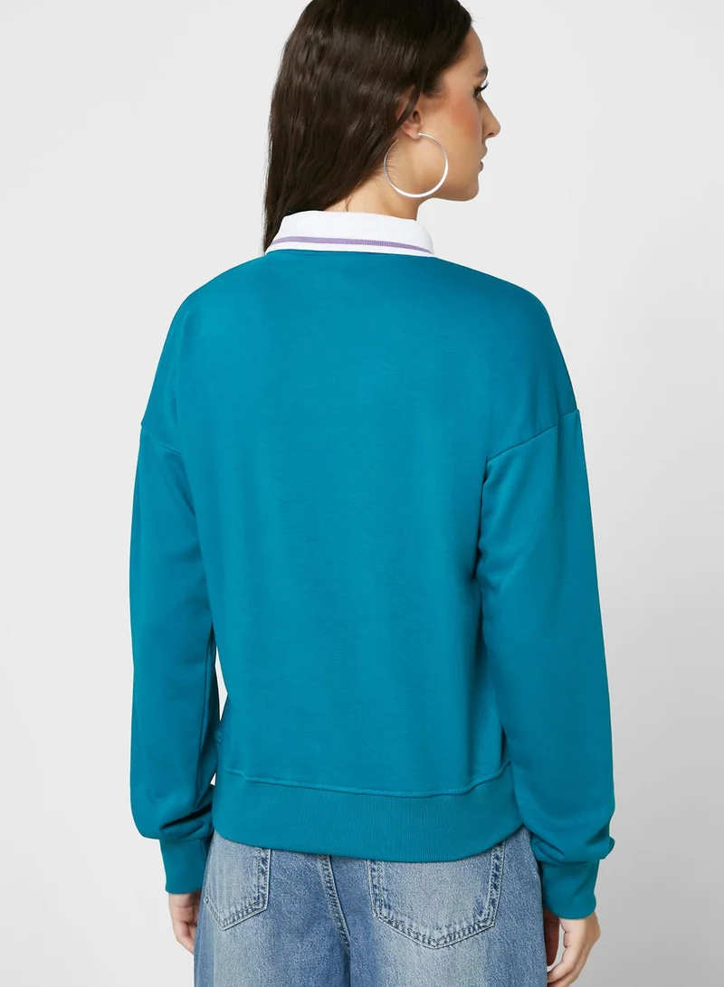 Ginger Henley Collar Sweatshirt With Embroidery