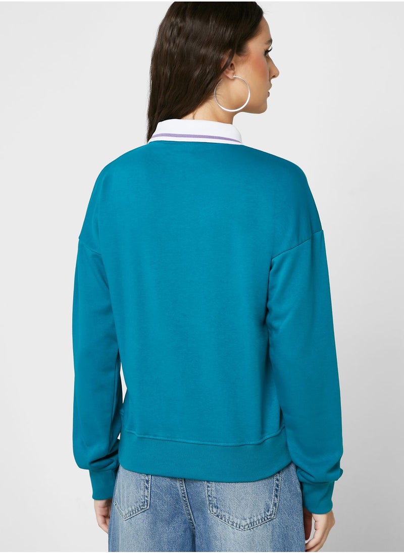 Ginger - Henley Collar Sweatshirt With Embroidery - Image 1
