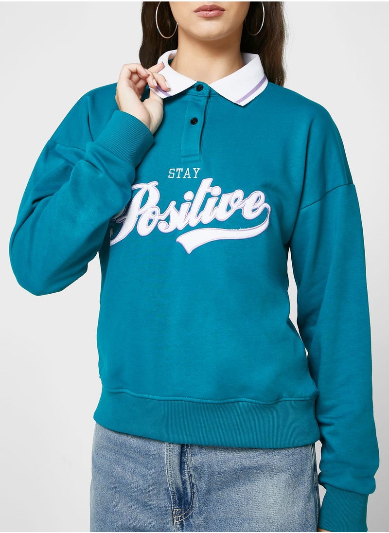 Ginger - Henley Collar Sweatshirt With Embroidery - Image 1