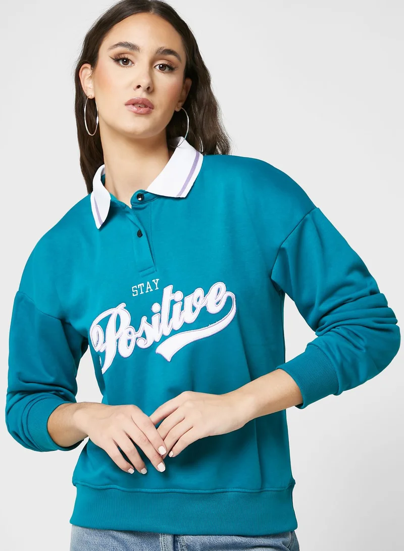 Ginger Henley Collar Sweatshirt With Embroidery