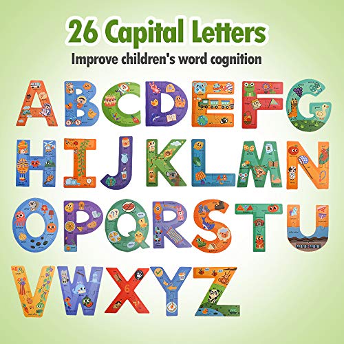 JCREN Wooden Jumbo Alphabet ABC Letter Toddler Puzzles Color Shape Animals Recognition Montessori STEM Jigsaw Preschool Learning Educational Toy for Kids 3 4 5 Years Old Boys Girls - Image 5