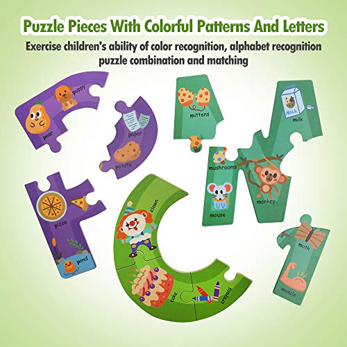 JCREN Wooden Jumbo Alphabet ABC Letter Toddler Puzzles Color Shape Animals Recognition Montessori STEM Jigsaw Preschool Learning Educational Toy for Kids 3 4 5 Years Old Boys Girls - Image 3
