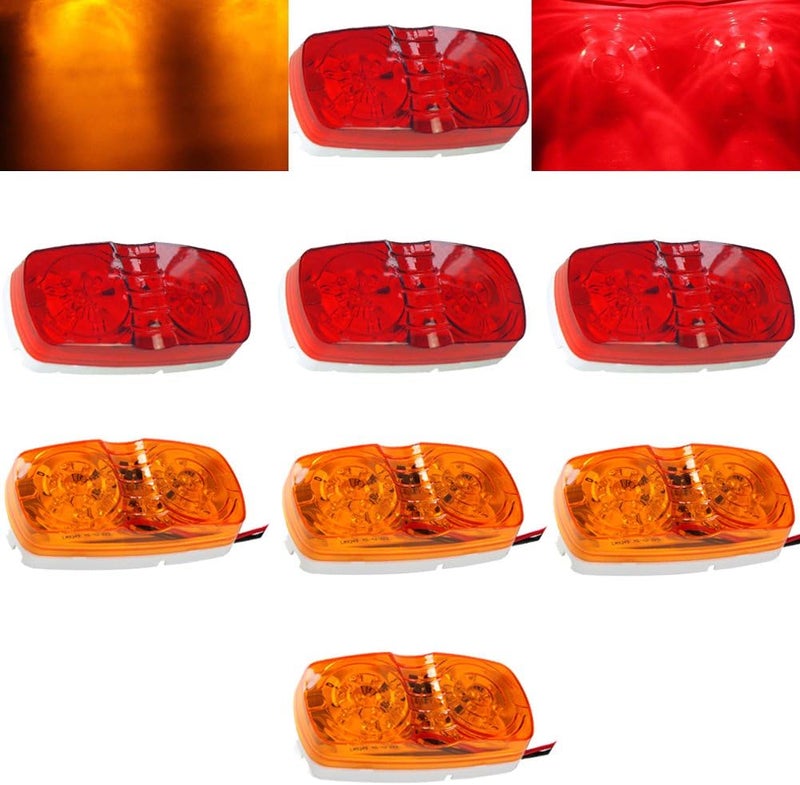 NEW SUN 8pc LED Clearance Lights - 10 LEDs Double Bullseye Trailer Side Marker Lights Amber/Red - Image 1