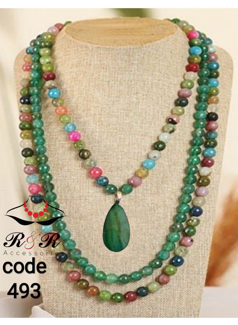 R&R Multi-role Women's Necklace Of Natural Agate With Crystal Pendants - Image 2