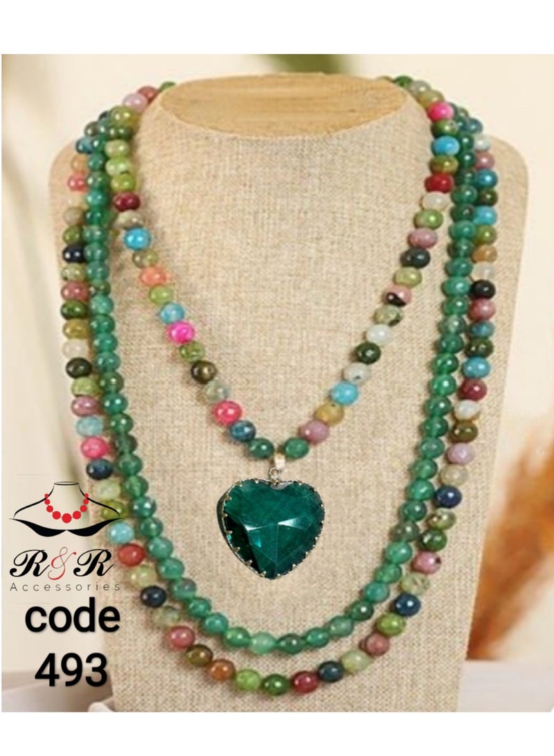 R&R Multi-role Women's Necklace Of Natural Agate With Crystal Pendants - Image 1