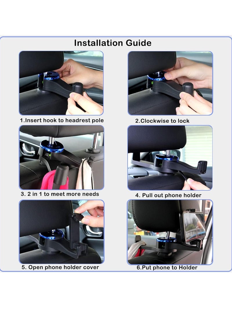 Generic 2 in 1 Car Hooks for Bags, Car Bag Hook with Headrest Phone Holder, 360°Rotatable Car Headrest Hooks, Car Accessories Purse Hook, Car Seat Storage Hook for Cloth Grocery Bag, Handbag, 2PCS  - Image 4