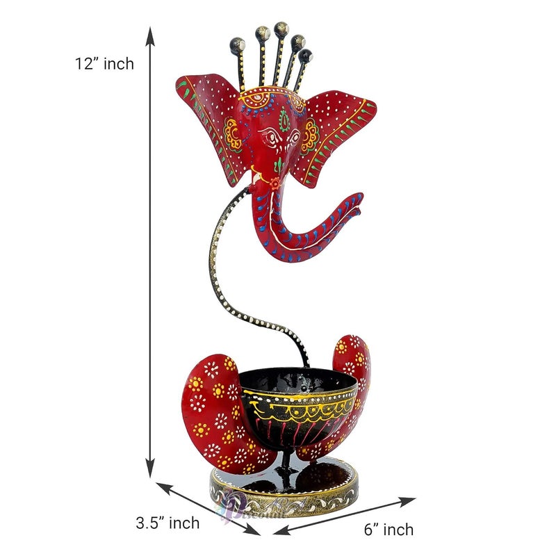 Discount ARA Handcrafted Metal Ganesha Tealight Candle Holder For Home DecorShowpiece Decorations Items For Home Living Room Pooja Room Corporate Gift Items Red - Image 3