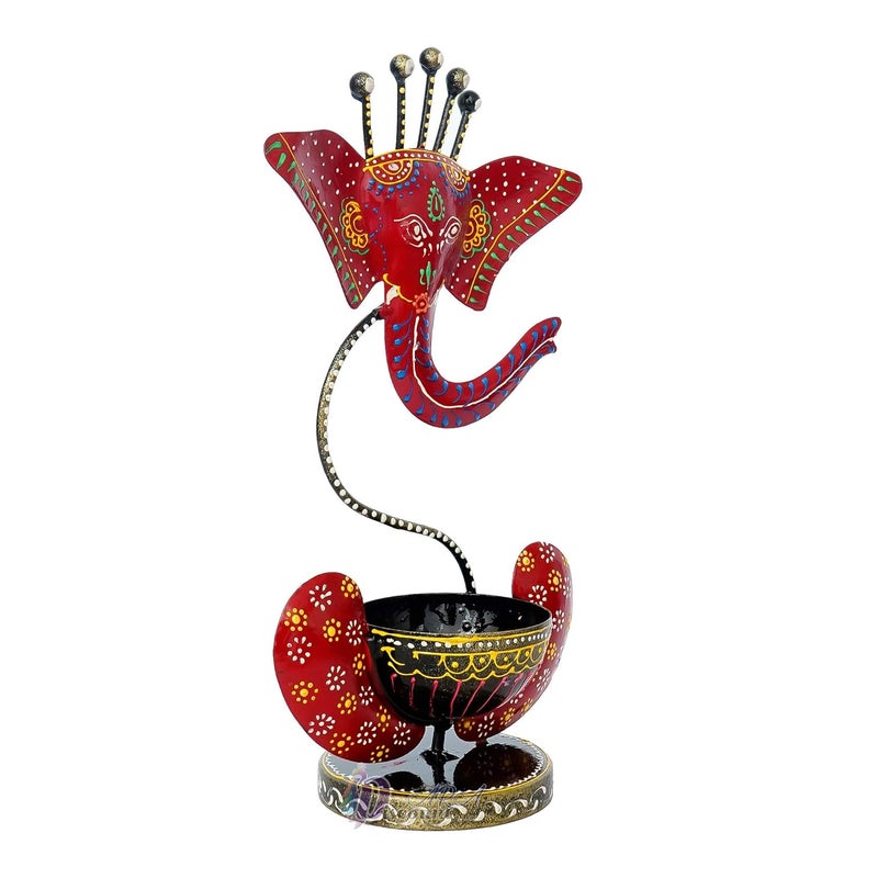 Discount ARA Handcrafted Metal Ganesha Tealight Candle Holder For Home DecorShowpiece Decorations Items For Home Living Room Pooja Room Corporate Gift Items Red - Image 4